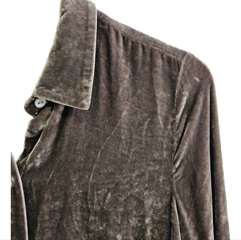 J.Jill brown silk blend velvet button peplum long sleeve top size small - Picture 3 of 9